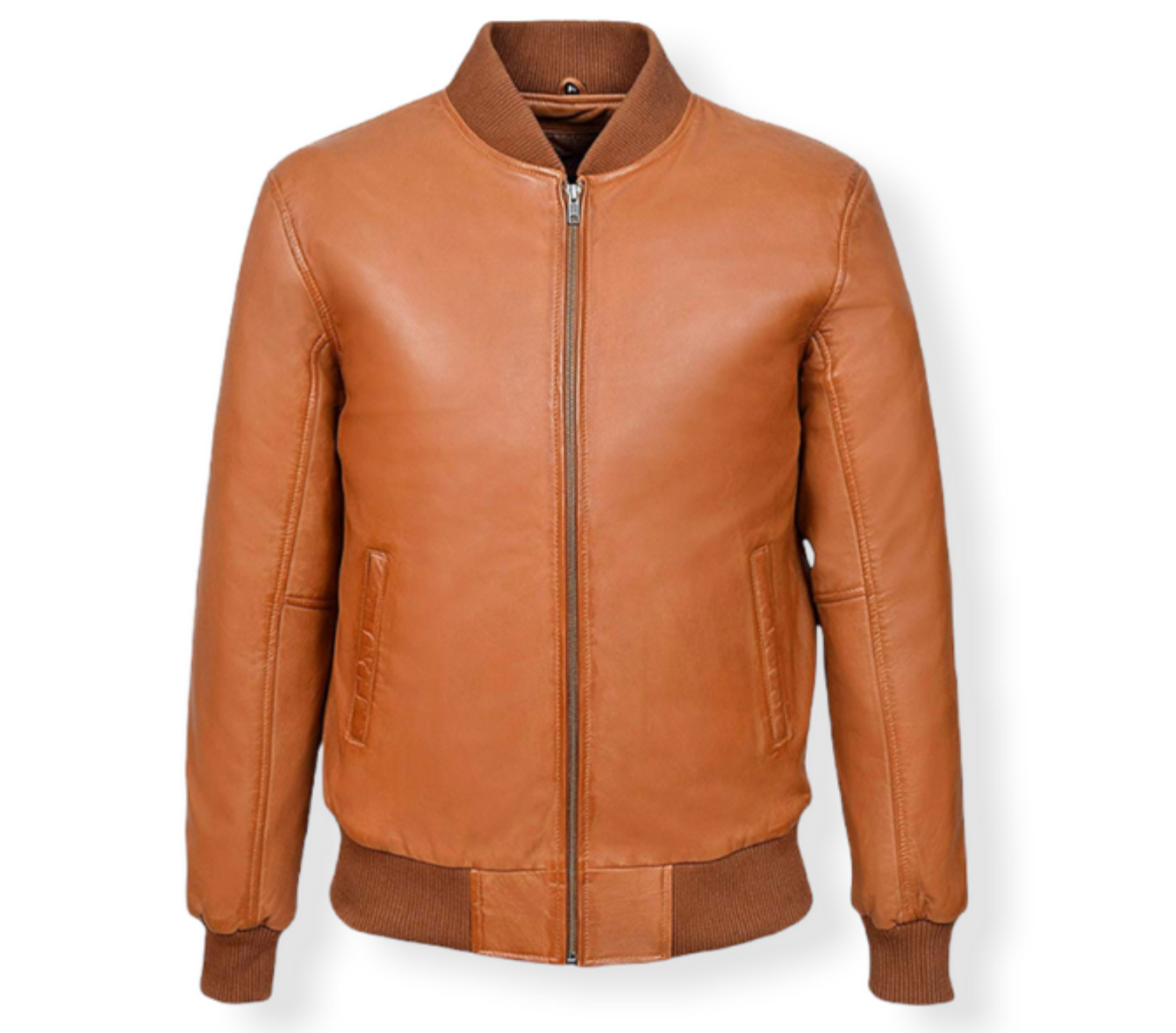 MEN`S TAN PLAIN STYLE SHEEP LEATHER JACKET