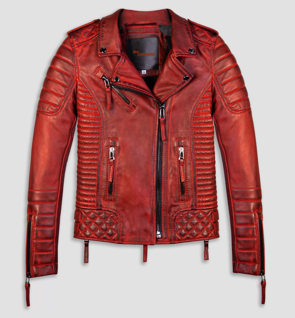Bodaskin Women Leather Jacket-Burnt Red