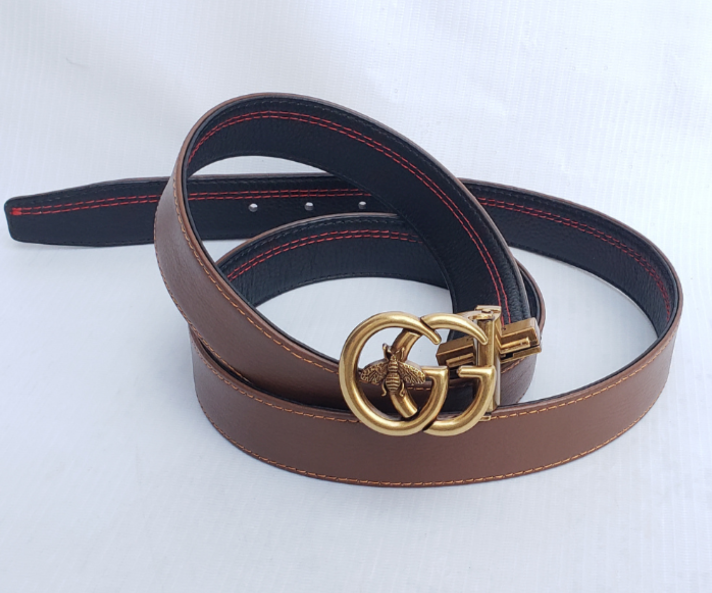 BLACK AND TAN DOUBLE-SIDED ELITE LEATHER BELT IN DESIGNER BUCKLE