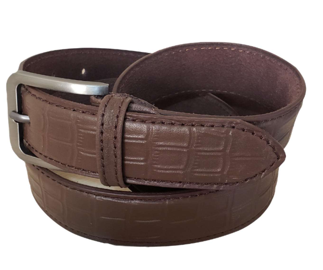 PRIME BROWN CROCODILE TEXTURED DRESS BUFFALO LEATHER BELT