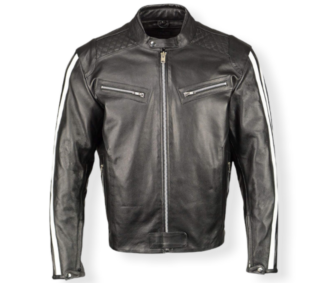 BLACK MEN SHEEP RACING STRIPES LEATHER JACKET