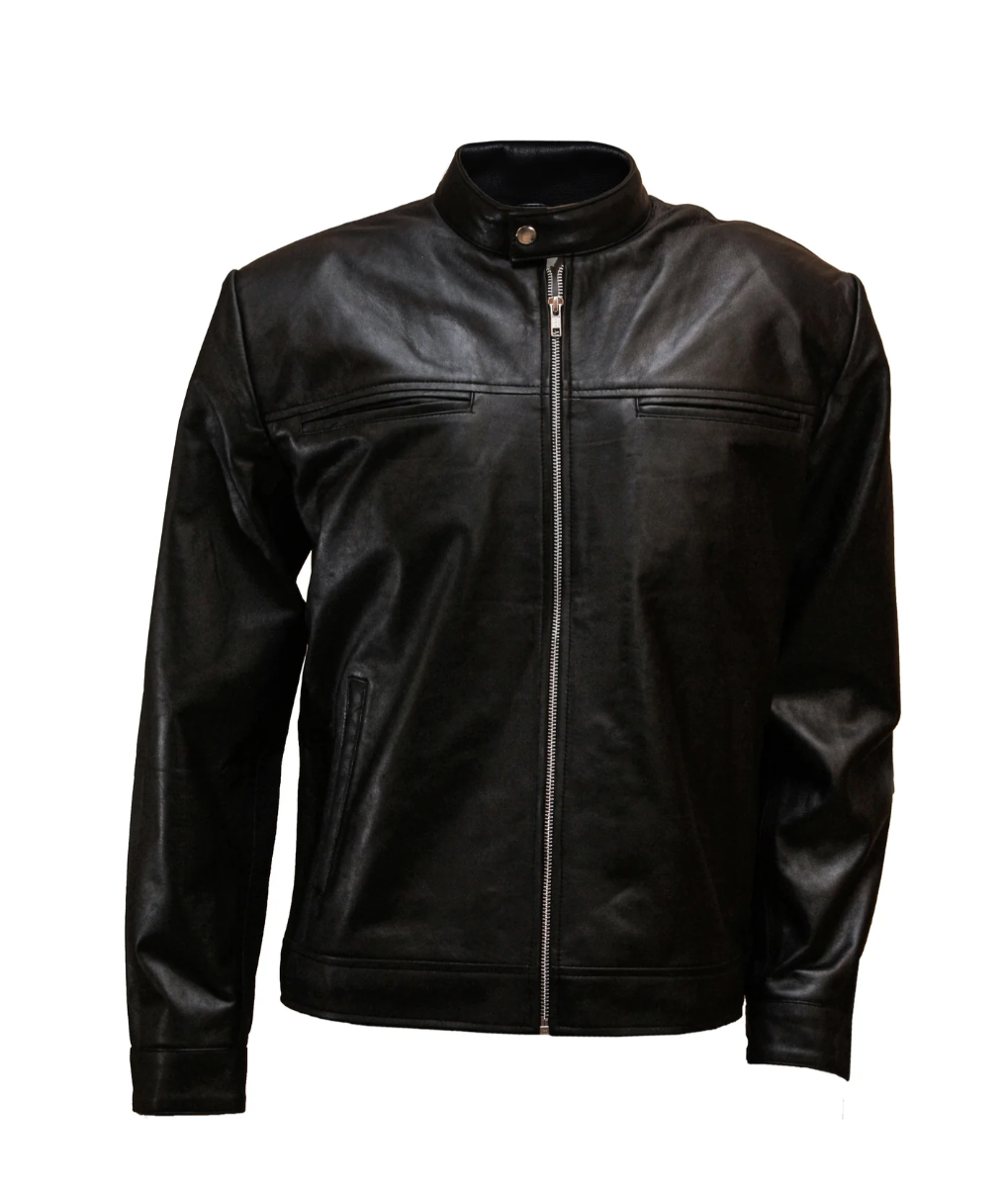 BLACK MEN COW-HIDE PLAIN LEATHER JACKET