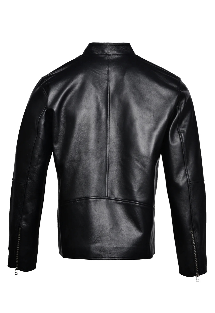 BLACK MEN COW-HIDE PLAIN LEATHER JACKET