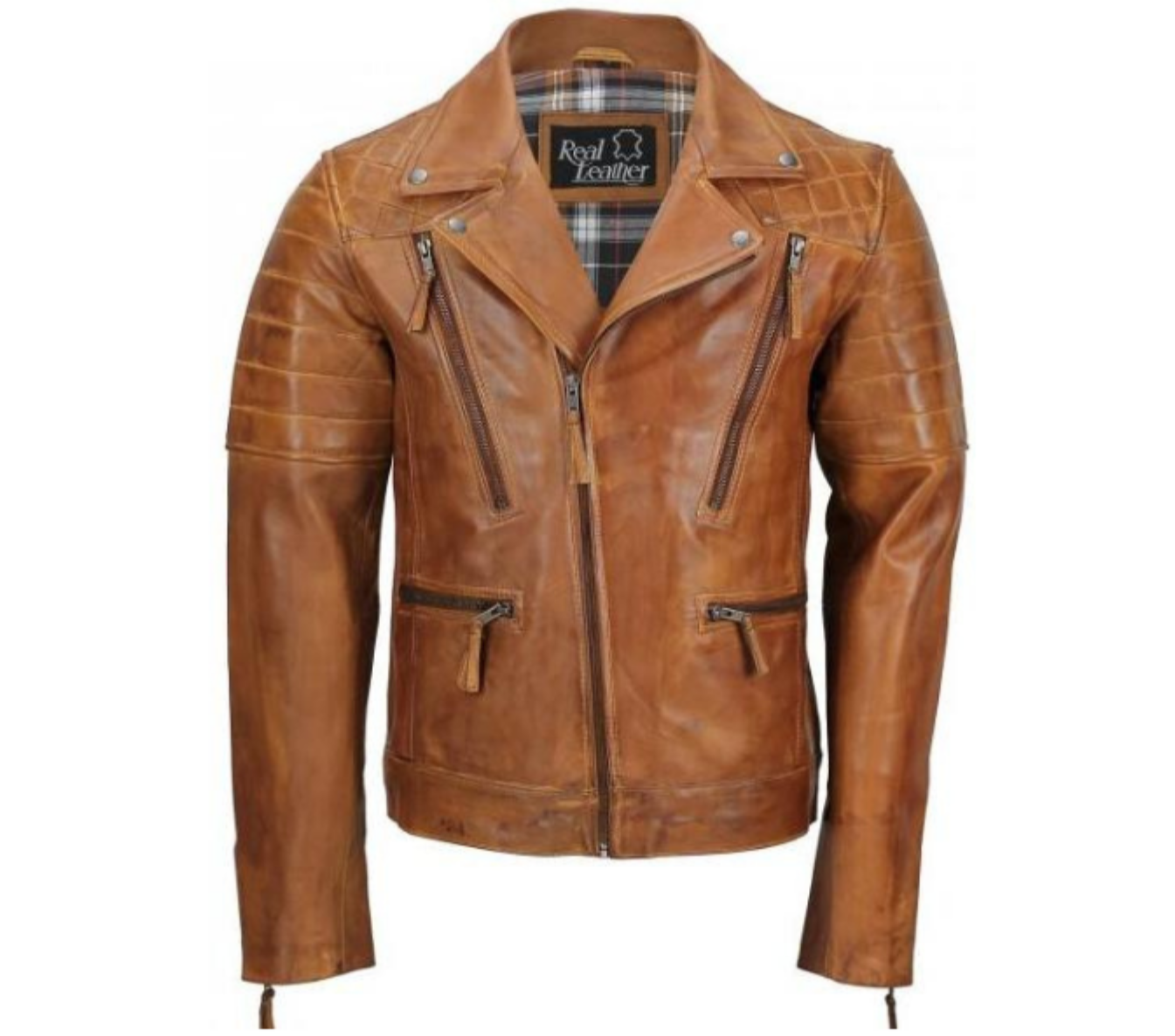 TAN BIKER STYLE SHEEP LEATHER JACKET