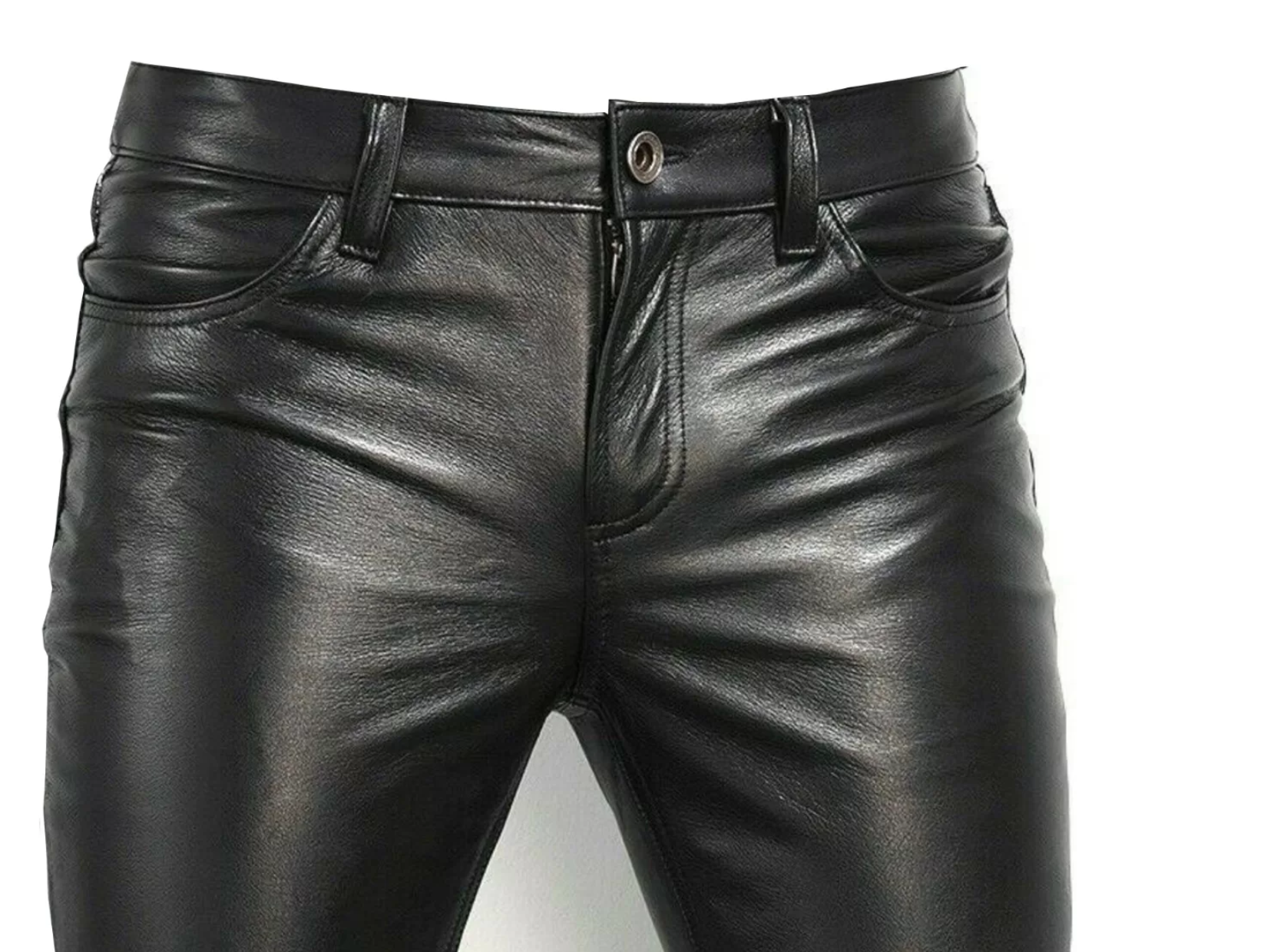 Men’s Slim Fit Genuine Leather Pants Casual Tight Trousers Biker Pants