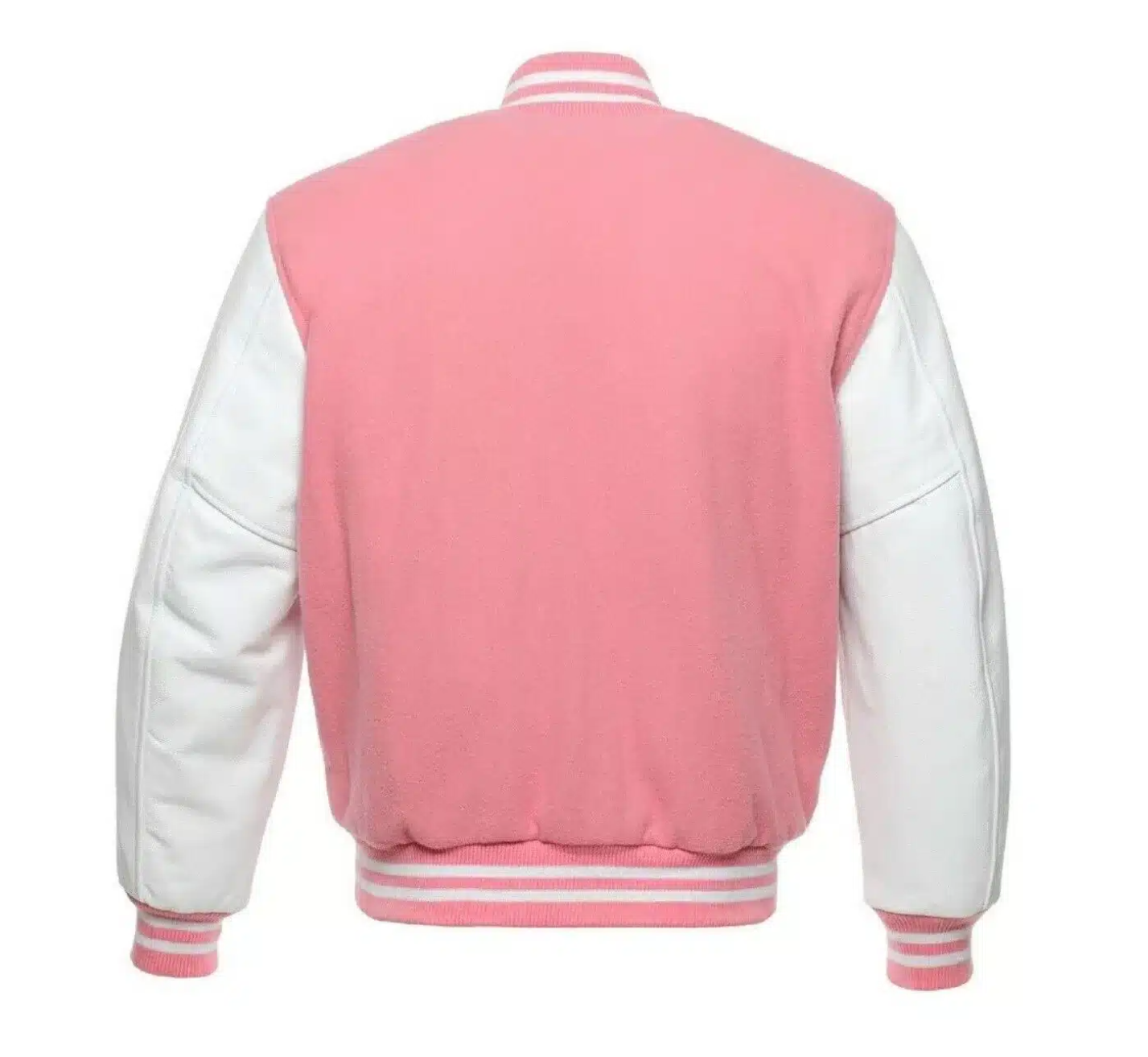 Bomber Jacket Baseball Pink Wool with Leather Sleeves