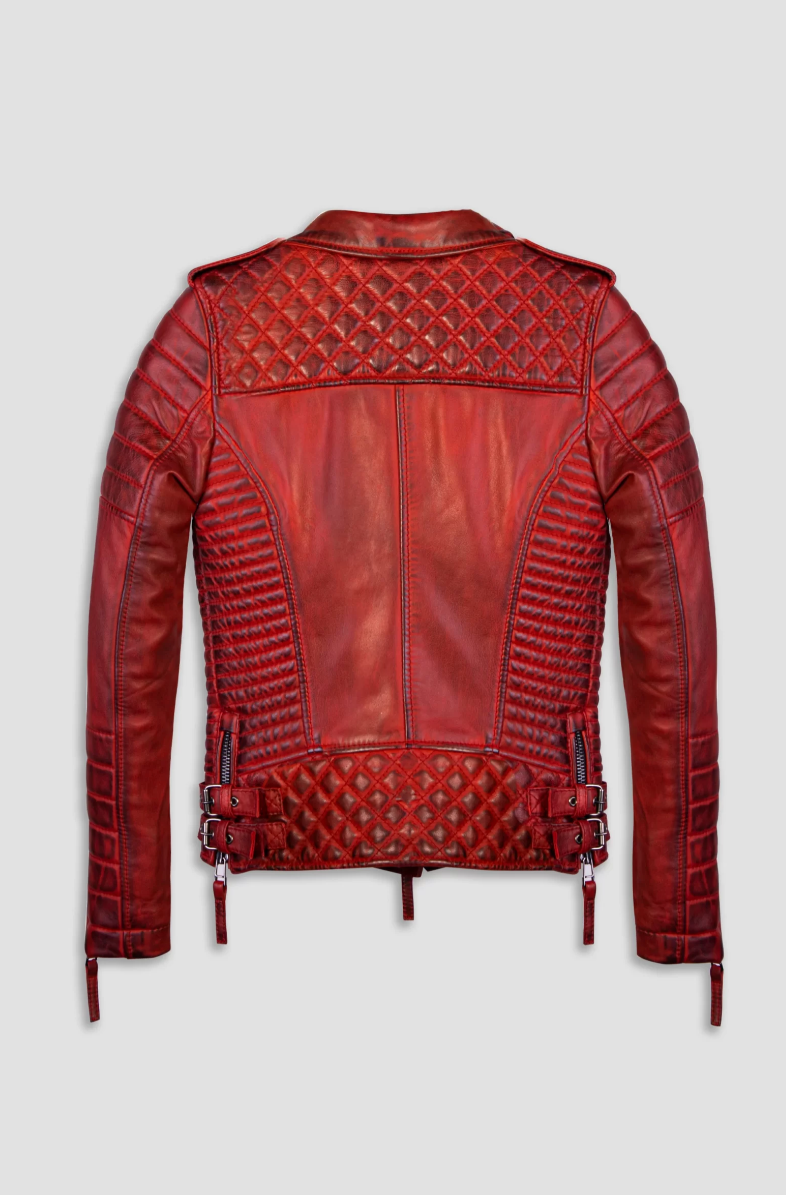 Bodaskin Women Leather Jacket-Burnt Red