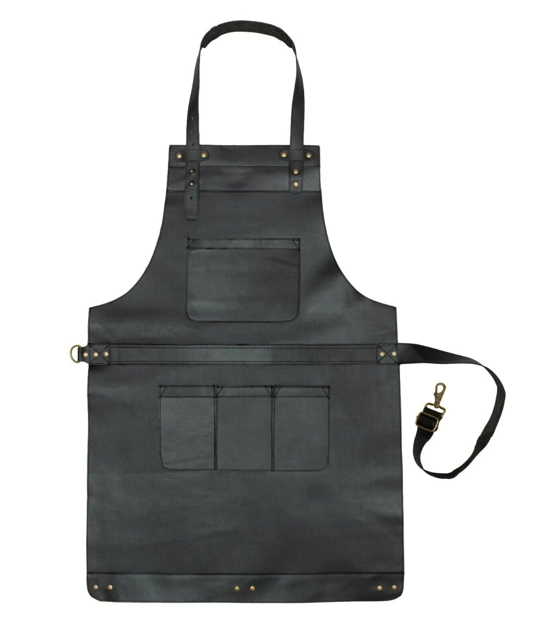 Full Grain Leather Black Apron Butcher Cook Apron BBQ