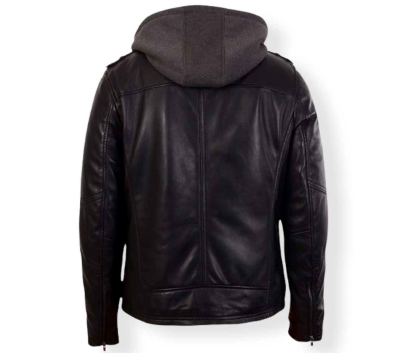 BLACK BOMBER MEN COW-HIDE LEATHER JACKET IN HOOD