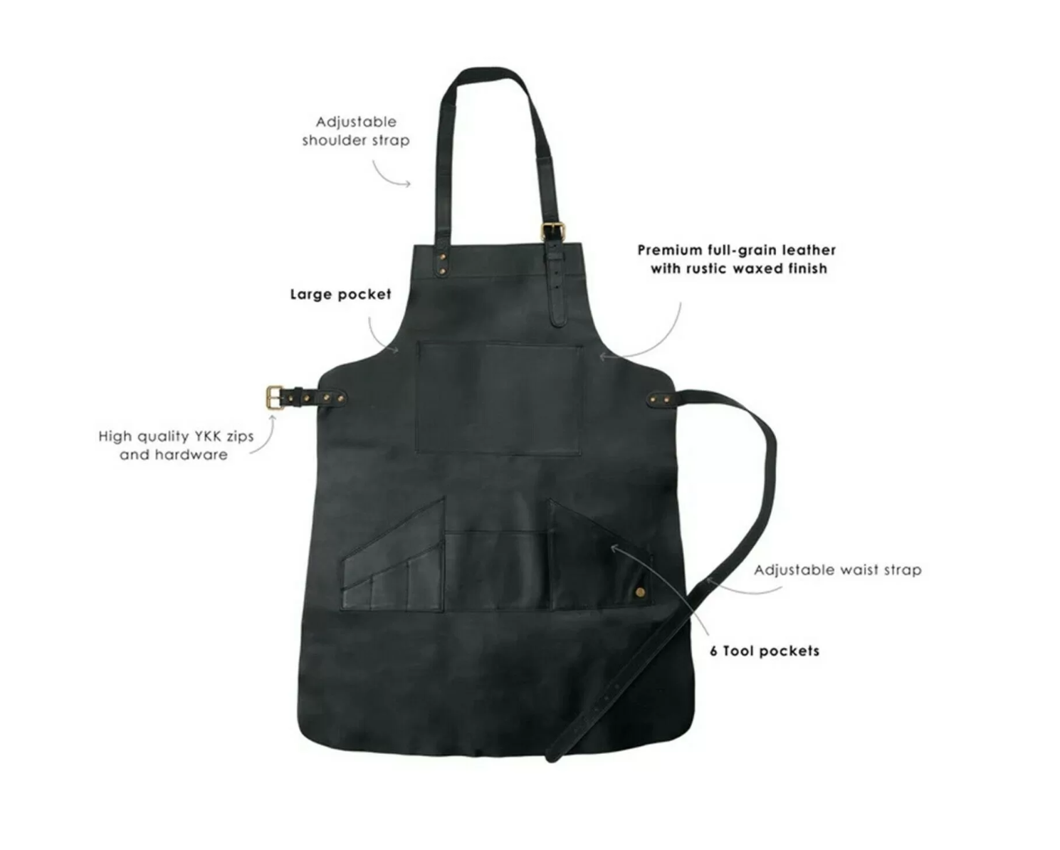 Full Grain Leather Black Apron Butcher Cook Apron BBQ