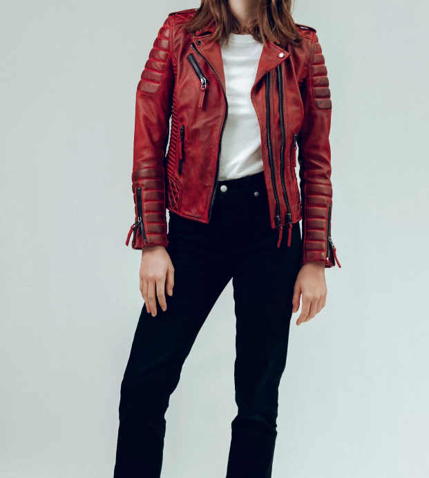 Bodaskin Women Leather Jacket-Burnt Red