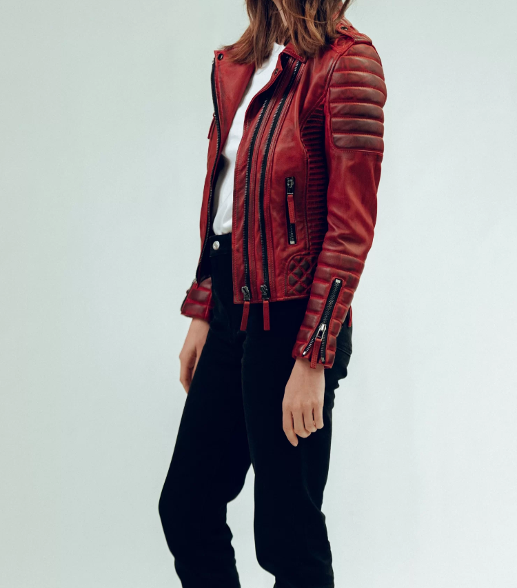 Bodaskin Women Leather Jacket-Burnt Red