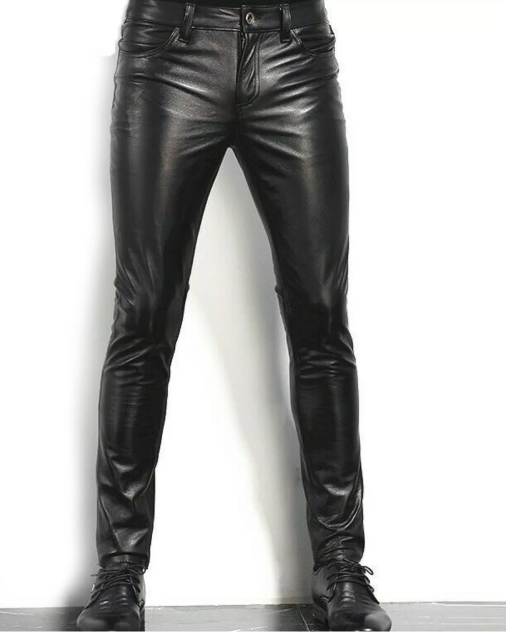 Men’s Slim Fit Genuine Leather Pants Casual Tight Trousers Biker Pants