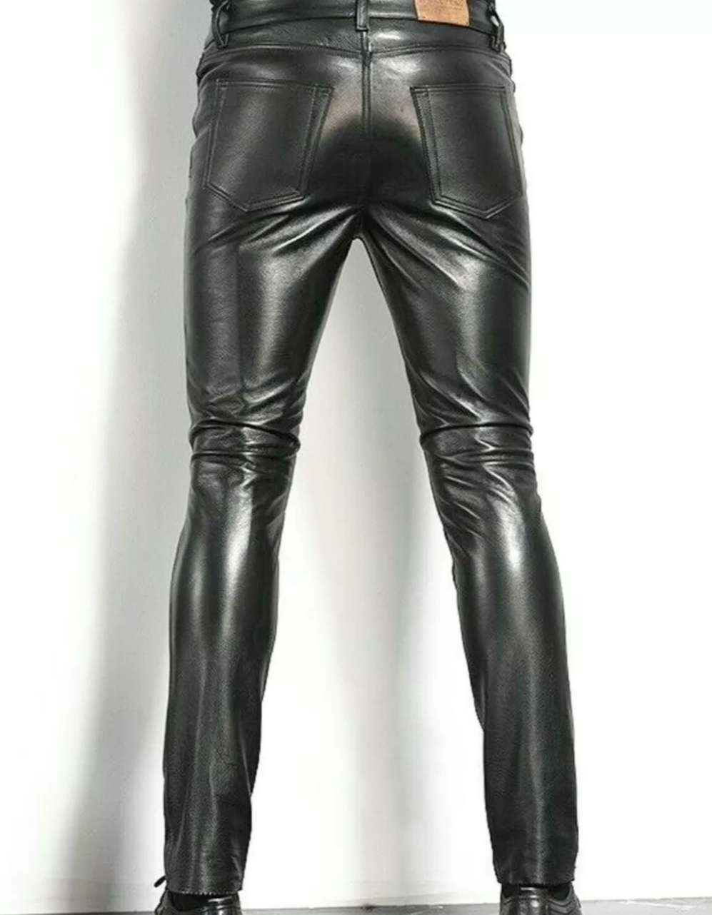 Men’s Slim Fit Genuine Leather Pants Casual Tight Trousers Biker Pants