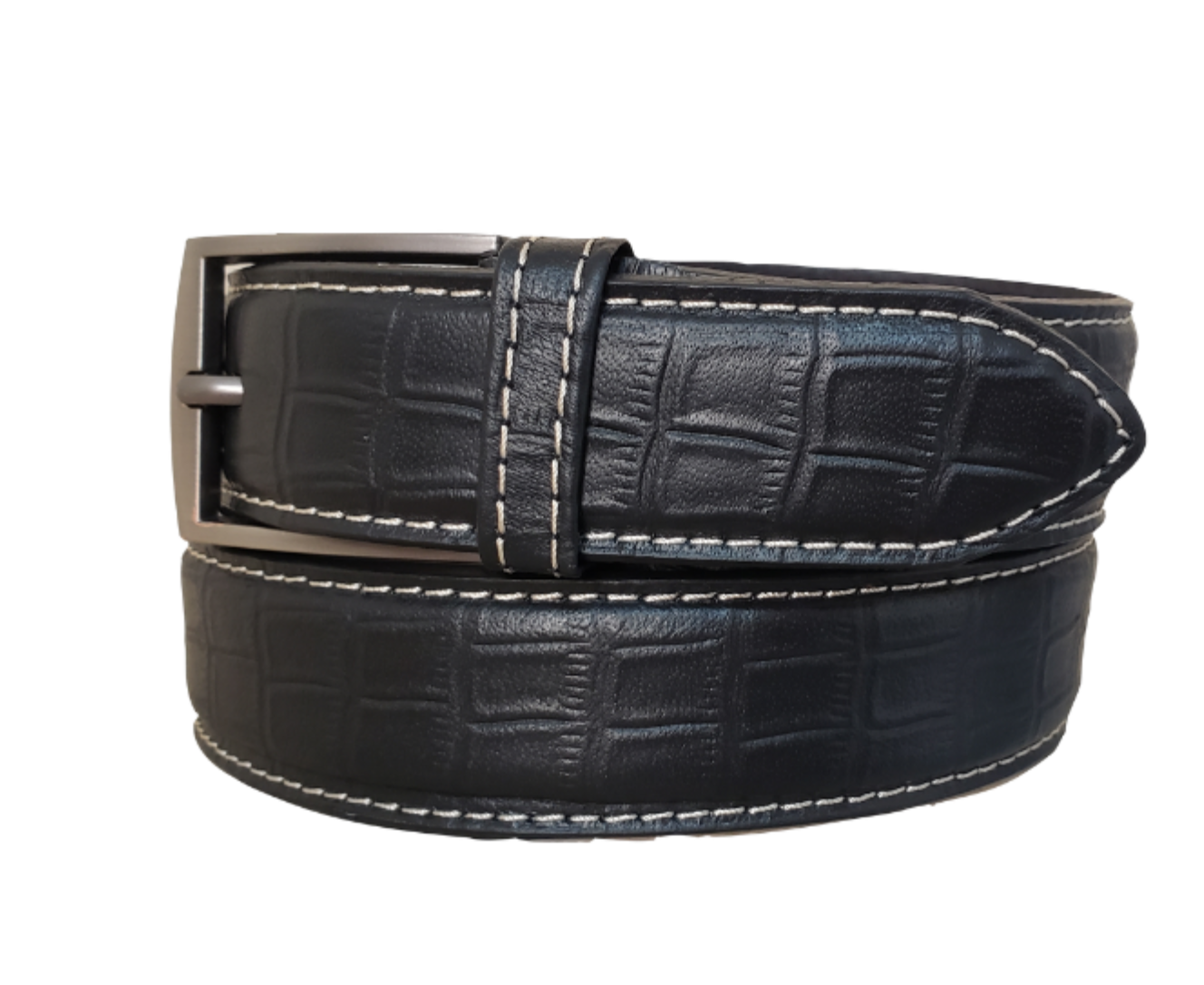 PRIME BLACK CROCODILE TEXTURED DRESS BUFFALO LEATHER BELT